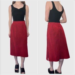 Vintage 80s Red Skirt, 1980s Faux Suede Midi Skirt
